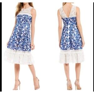 Badgley Mischka Belle dress Eislyn Blue embroidered butterfly lace garden party